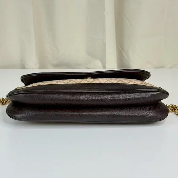 Gucci GG Logo Flap Shoulder Bag Crossbody Dark Purple Leather - Picture 5 of 9